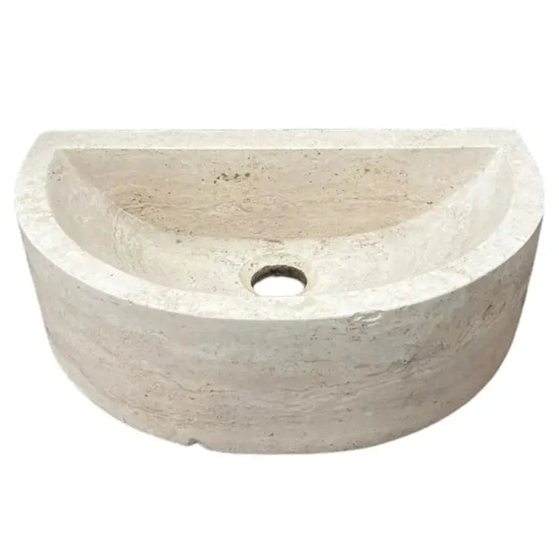 Troia Light Travertine half-round wall-mount bathroom sink, beige travertine stone, 10x16 in; Villohome