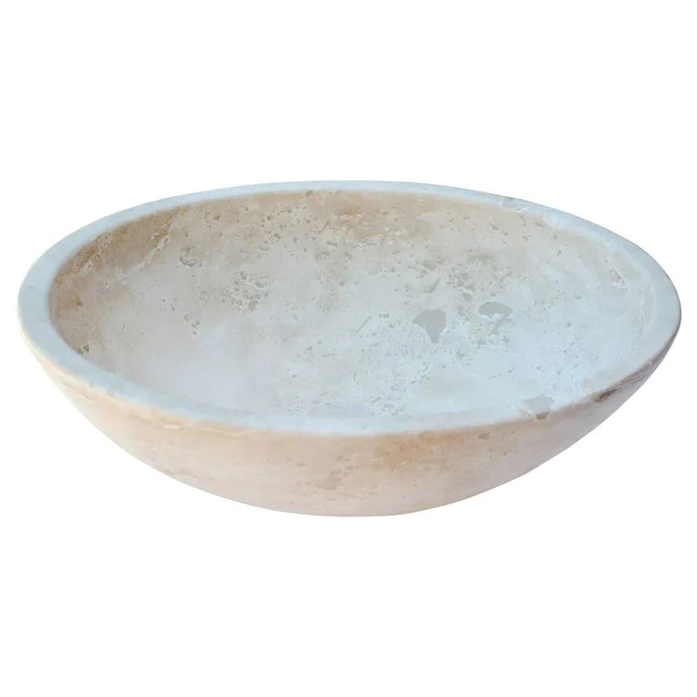 Troia Light Travertine oval vessel sink for above-vanity bathroom, 16x21 in, Villohome