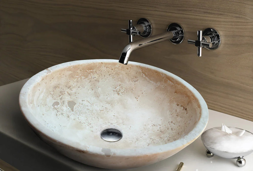 Troia Light Travertine Above Vanity Bathroom Oval Vessel Sink (W)16" (L)21"