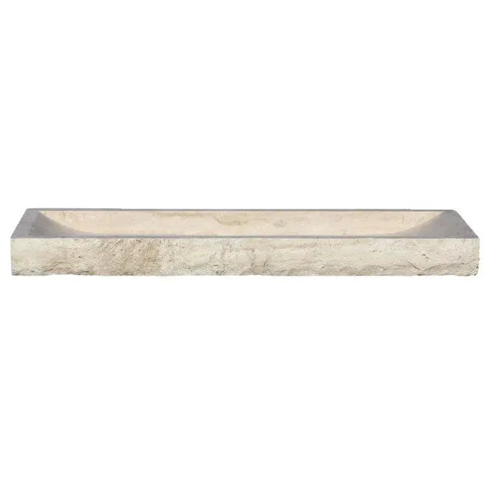 Villohome Troia Light Travertine rectangular vanity sink, 48in long, split-face stone texture for modern bathrooms