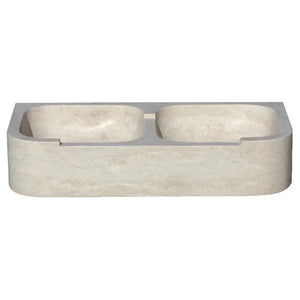 Villohome Troia light travertine curved apron double-bowl farmhouse kitchen sink
