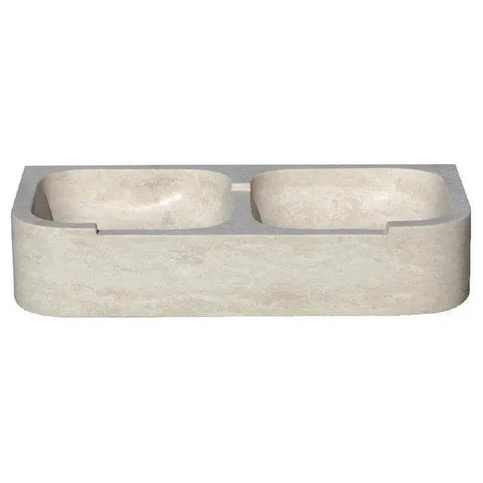 Villohome Troia light travertine curved apron double-bowl farmhouse kitchen sink