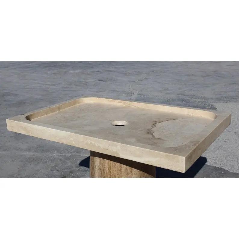 Shower base Troia Light Travertine by Villohome, rectangular travertine shower base (32x48 in) with center drain