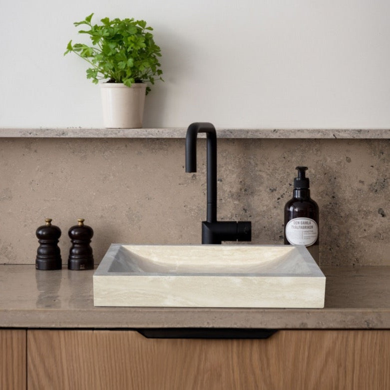 Troia Light travertine rectangular above-vanity bathroom vessel sink by Villohome