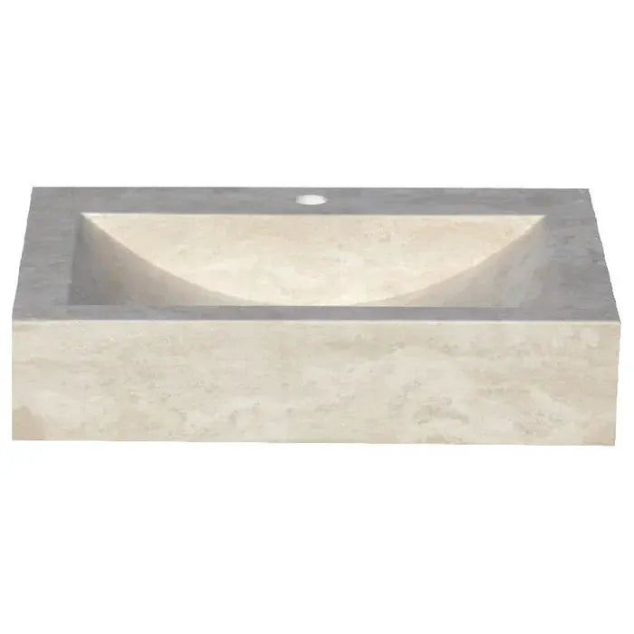 Rectangular light travertine sink with honed finish, 18x21.4x4 in, single drain hole
