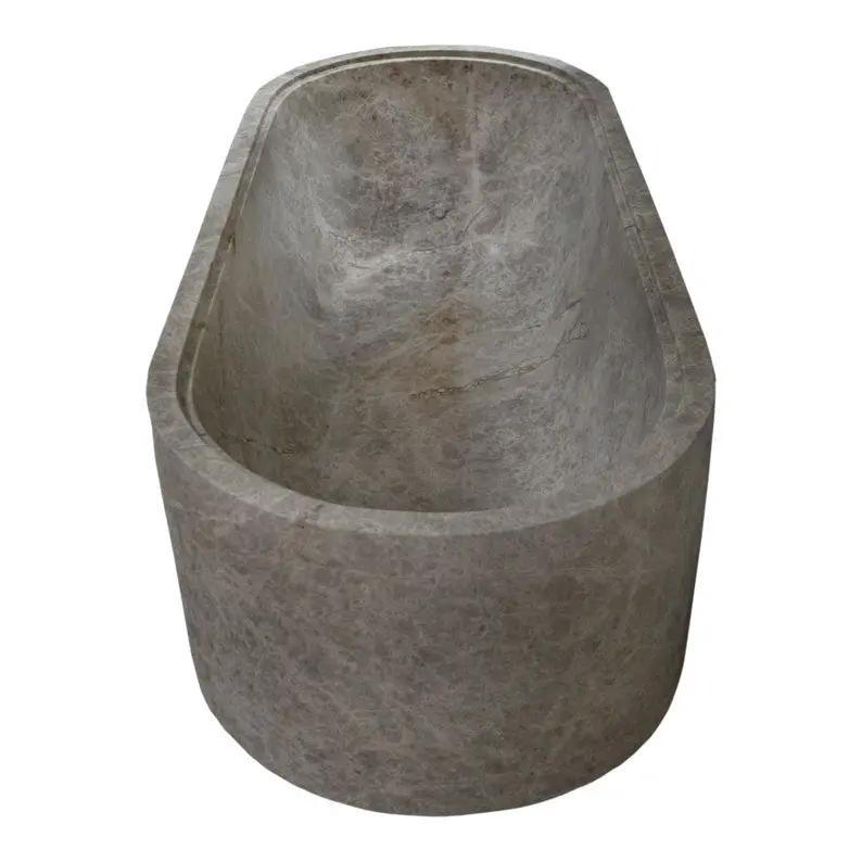 Tundra Gray Marble Bathtub, hand-carved from solid marble block by Villohome