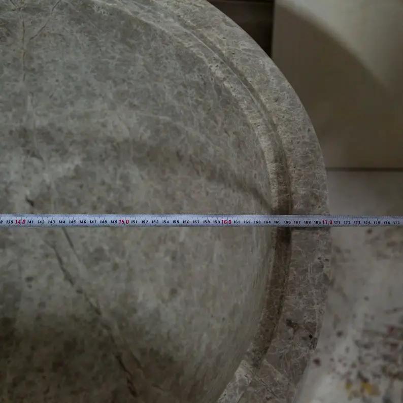 Tundra Gray Marble Bathtub, hand-carved from solid marble block by Villohome.