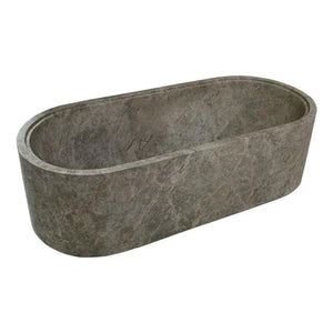 Tundra Gray Marble Bathtub, hand-carved from solid marble block