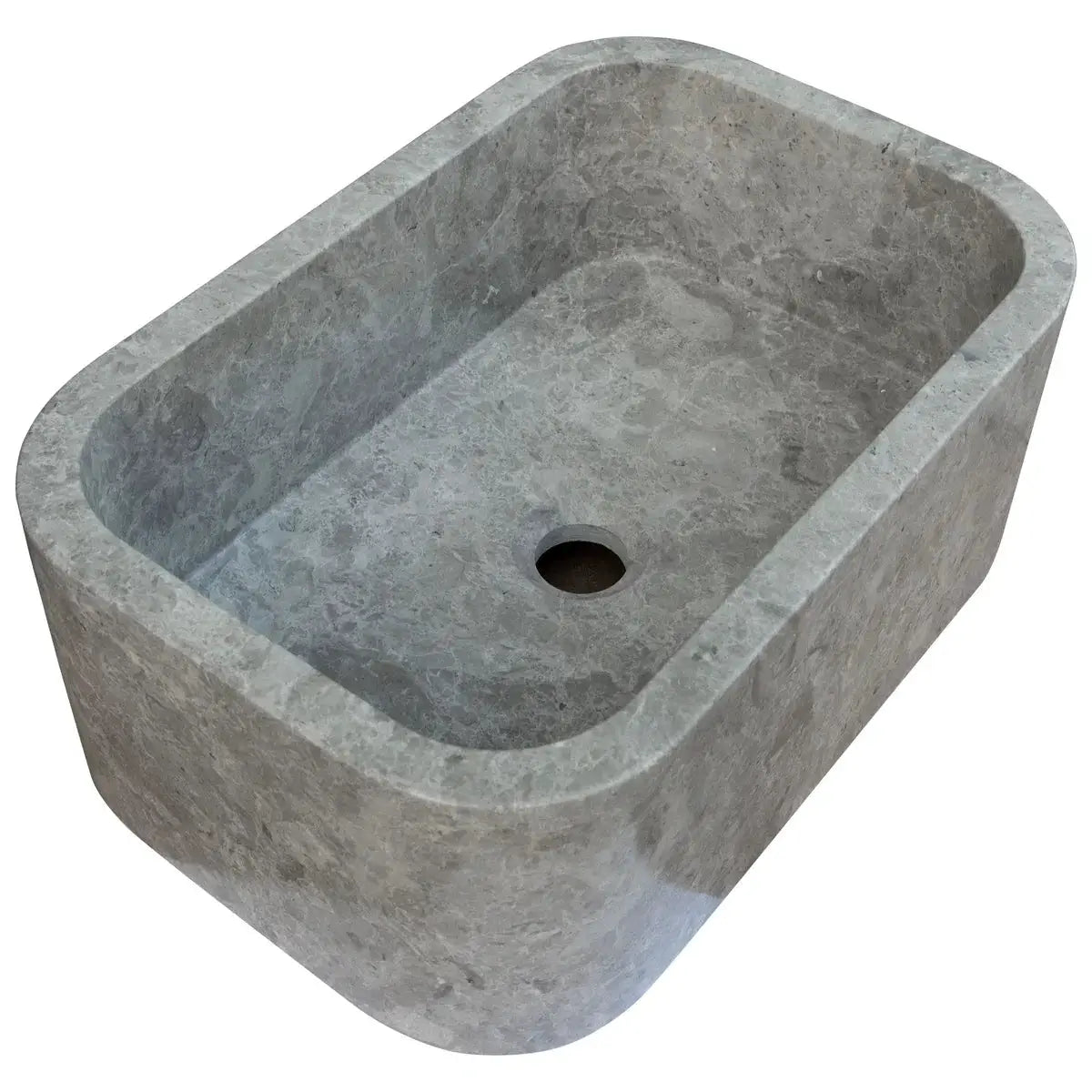 Tundra Gray Marble rectangular wall-mount bathroom sink by Villohome, centered drain, 12x18 inches.