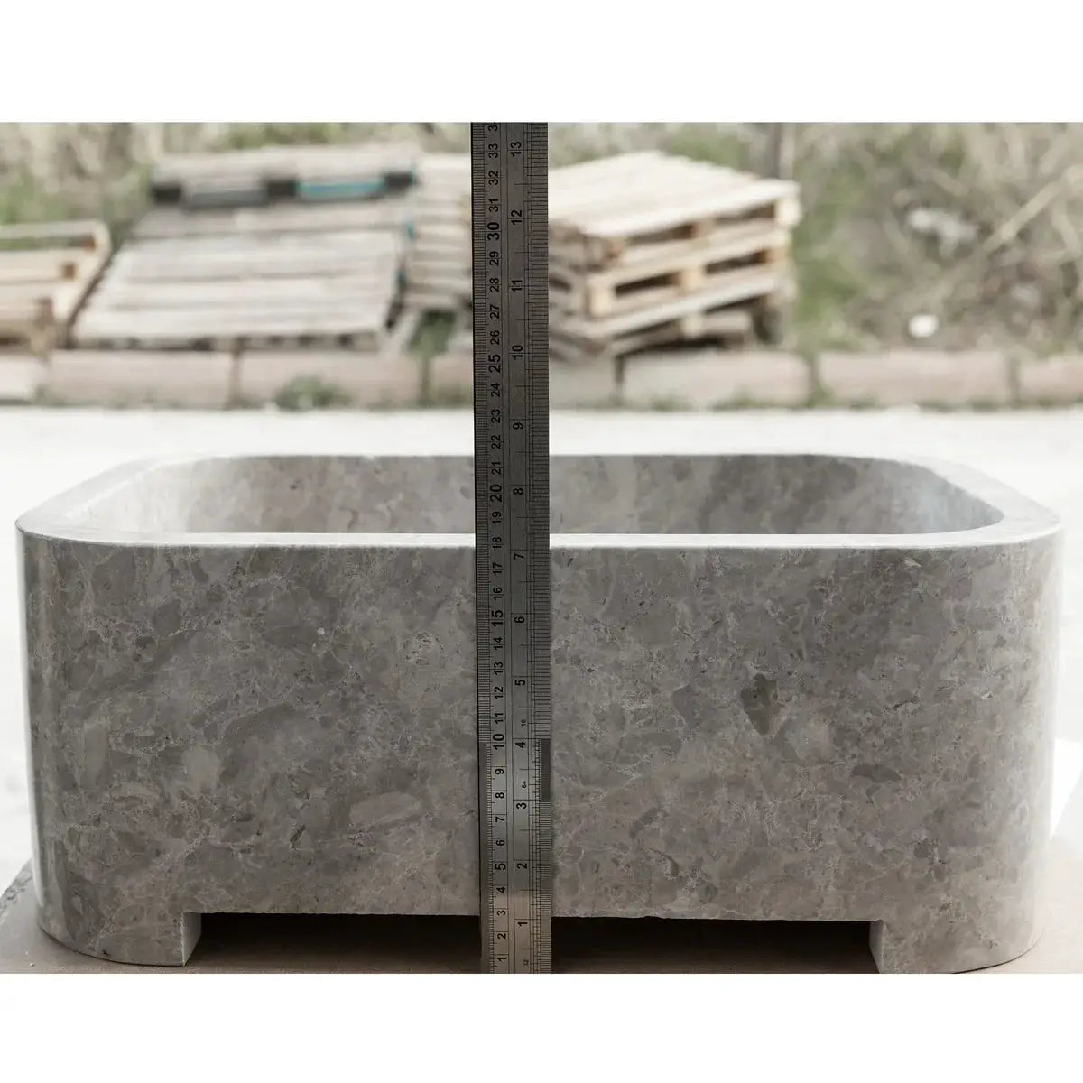Tundra Gray Marble Rectangular Wall-Mount Bathroom Sink, 12W x 18L x 7H, gray stone.