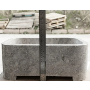 Tundra Gray Marble Rectangular Wall-Mount Bathroom Sink, 12W x 18L x 7H, gray stone.