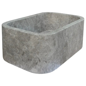 Gray marble rectangular wall-mount bathroom sink with rounded corners, single basin, 12W x 18L x 7H inches.