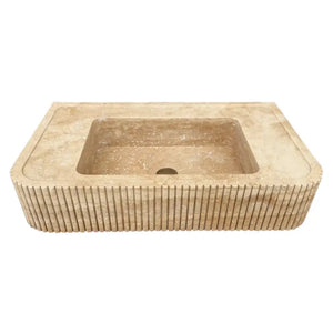 Tuscany Walnut travertine wall-mount bathroom vanity sink by Villohome with ribbed front
