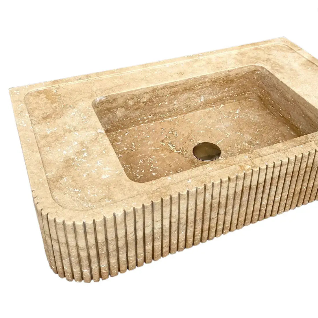 Tuscany Walnut Travertine wall-mount bathroom vanity sink with ribbed front by Villohome