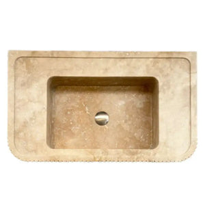 Stone sink in travertine Tuscany Walnut with ribbed textured front for wall-mount bathroom vanity