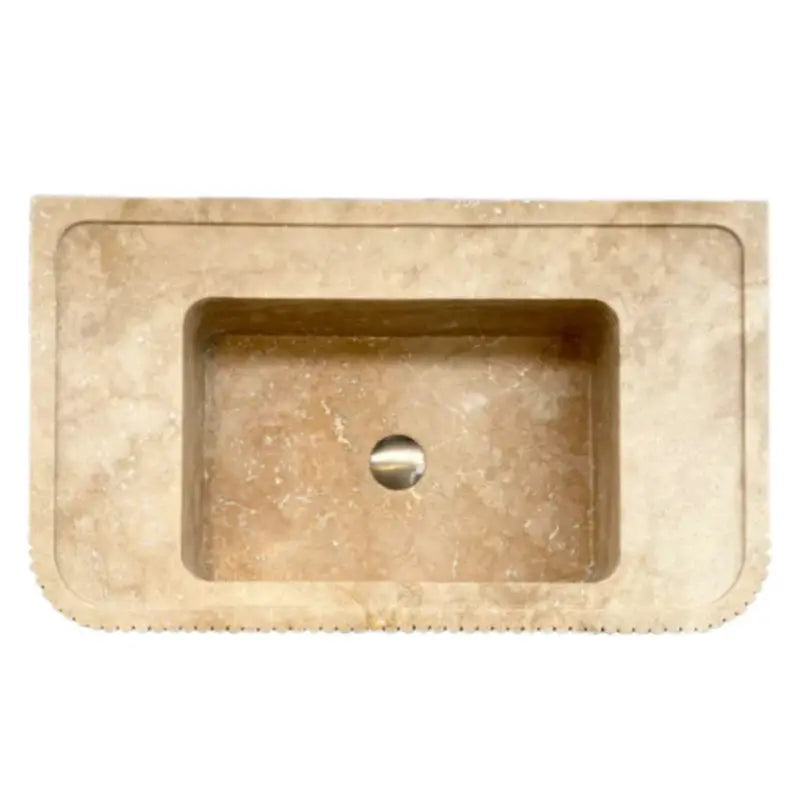 Stone sink in travertine Tuscany Walnut with ribbed textured front for wall-mount bathroom vanity