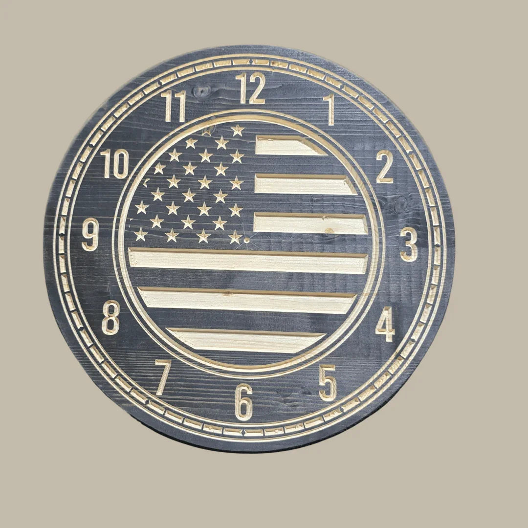 15-Inch American Flag Wood Wall Clock – Custom Woodworking Sign for Patriotic Decor