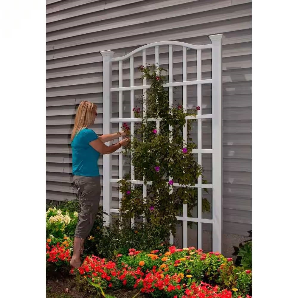 Large 8-Ft x 4.5-Ft Outdoor White Vinyl Garden Trellis Privacy Screen