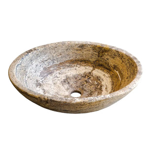 Valencia Travertine oval vanity vessel sink by Villohome; natural stone bathroom sink, 16x21 inches