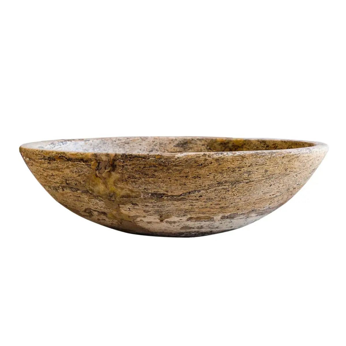 Valencia Travertine oval vessel sink by Villohome; natural beige travertine stone for above-vanity bathroom use