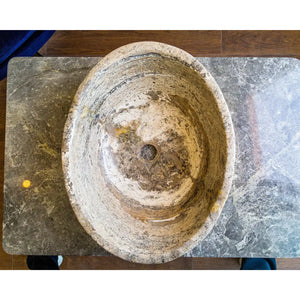 Valencia Travertine oval vessel sink, natural stone for above-vanity bathroom use