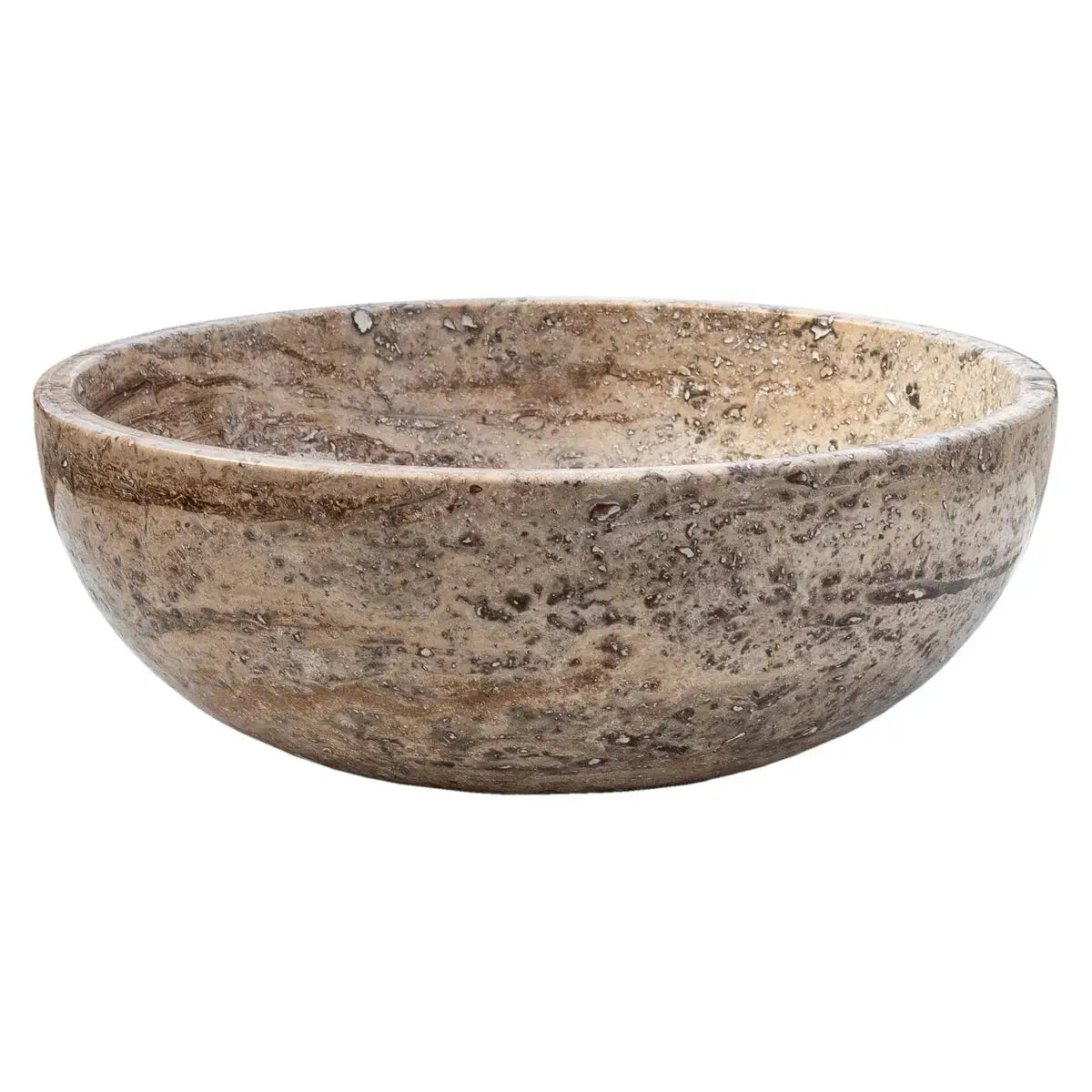 Valencia beige travertine vessel sink by Villohome, 16-in diameter, above-counter vanity basin.