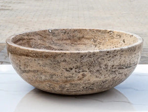 Valencia beige travertine vessel sink by Villohome