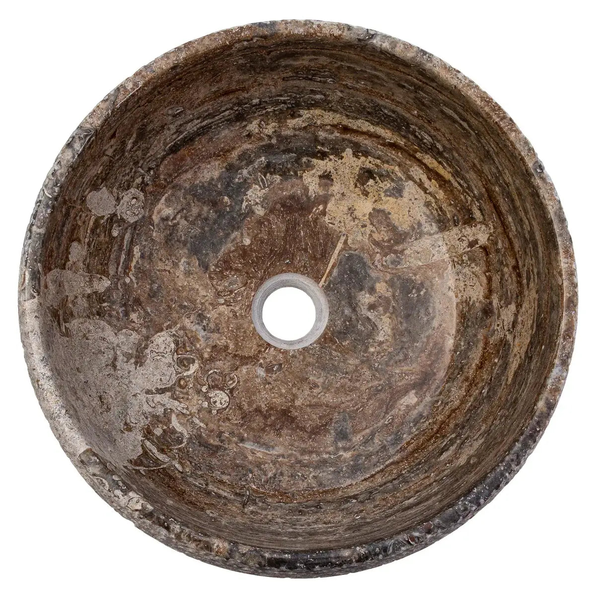Valencia Travertine Above Vanity Bathroom Sink, rustic sand-blasted finish, 16-inch diameter.
