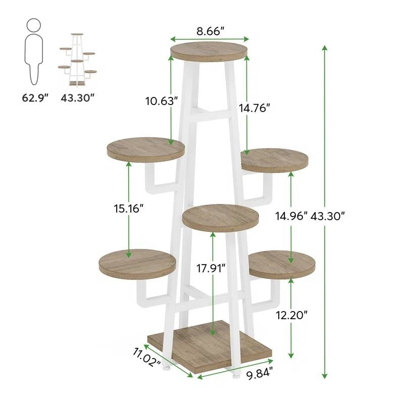 Modern Industrial Indoor Multi-Tier Plant Stand with White Metal Frame