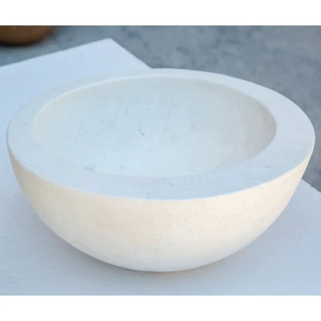 Stone sink Villohome white limestone above-vanity bathroom basin with sloped rim