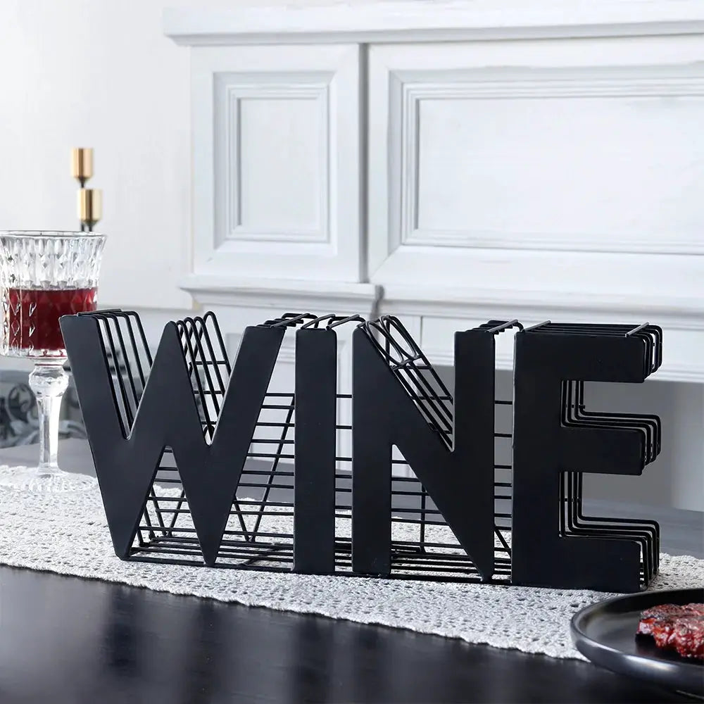 Wine cork holder in black metal, 13.5-inch length, WINE-letter cork storage rack