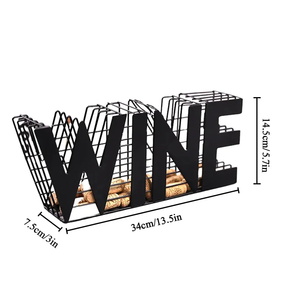 Wine cork holder by JHY DESIGN: black metal craft with bold WINE letters for cork storage, 13.5in long.