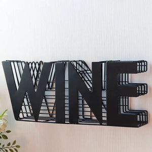 13.5-inch black metal wine cork holder spelling WINE, wall-mounted cork storage