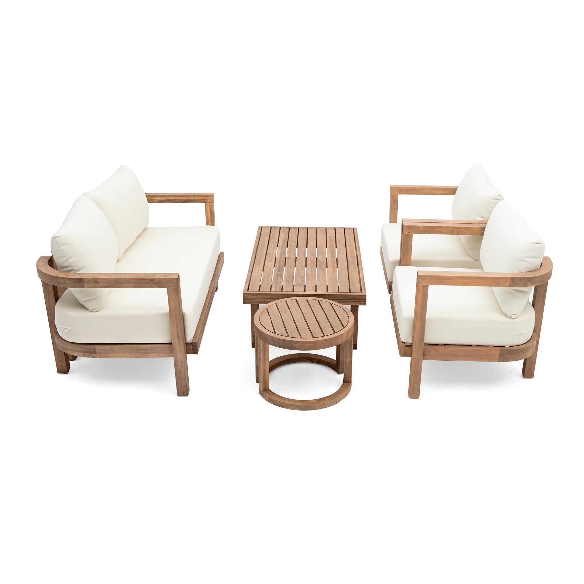 5-Pieces Acacia Wood Patio Furniture Set, Outdoor Furniture with Coffee Table, Patio Conversation Set Deep Seating with Soft Cushion, Porch Chairs for Garden, Backyard Porch Balcony, Brown wash, Beige
