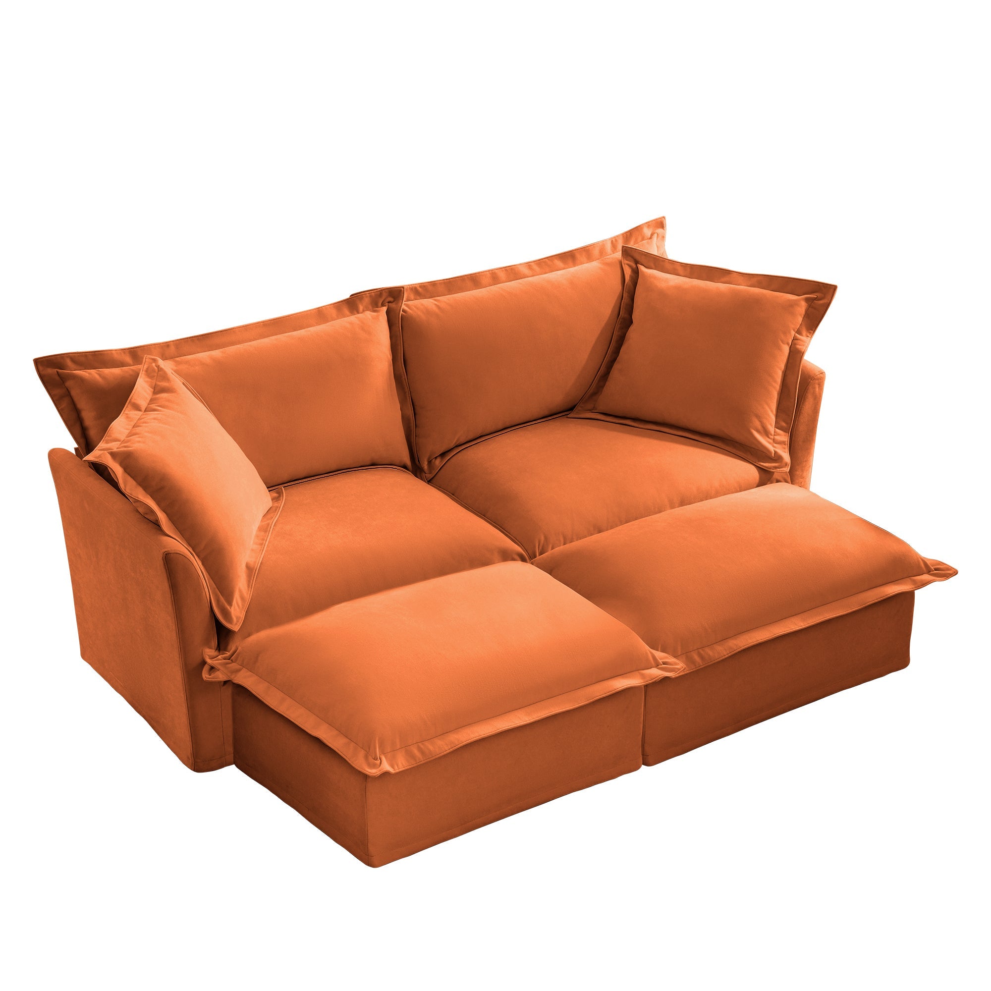 Slipcovered Sofa 2 Seater Sofa    With 2 Ottomans, 2 Seater Sleeper Sofa Bed Home Theater Oversized Sofa For Living Room, Chenille, orange