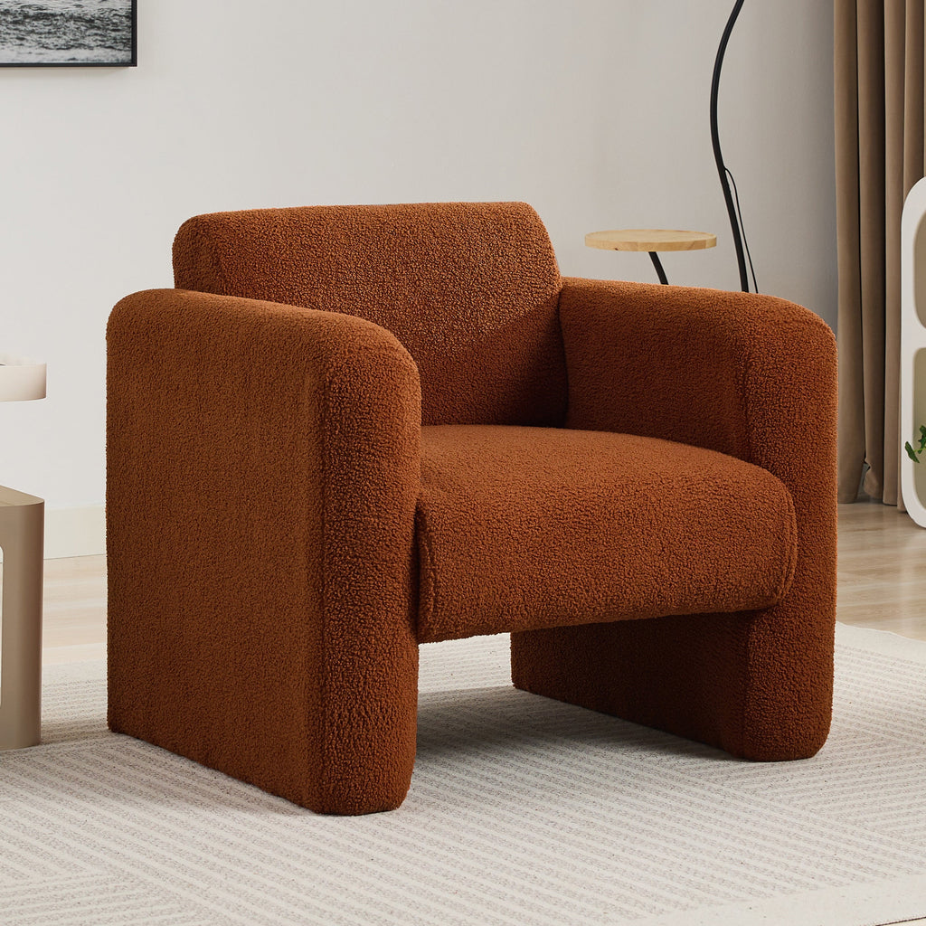 Modern Accent Chair Lambskin Sherpa Fabric Upholstered Comfy Reading Arm Chair Soft Padded Armchair with Back and Pillow for Living Room Bedroom Reception Waiting Room Office,Burnt Orange