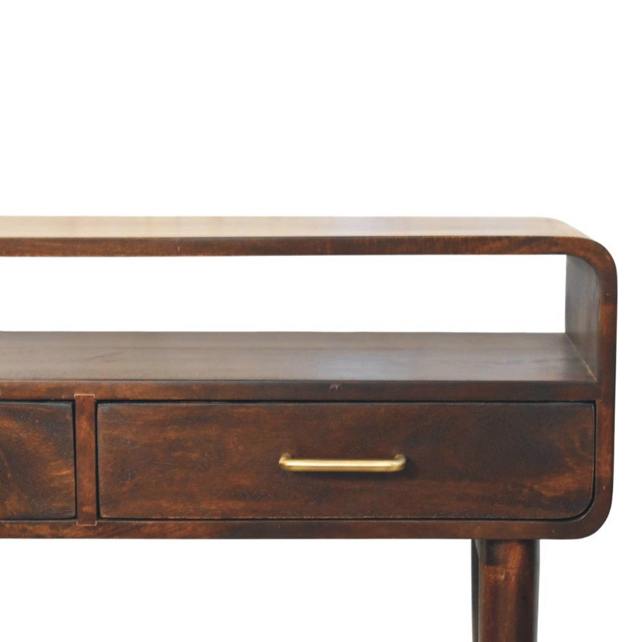 Solid Wood Apollo Loop Console Desk,Brown with 2-Drawers,1-shelf