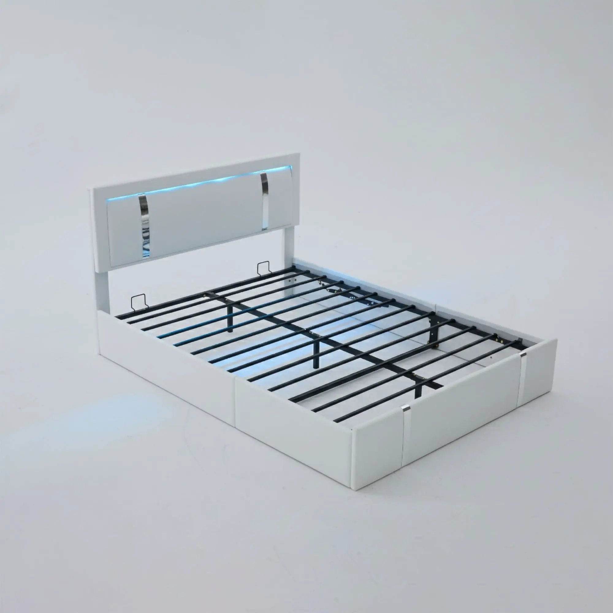 Upholstered Platform Bed Frame With Adjustable LED Headboard, USB C-Charging, Hydraulic Lift
