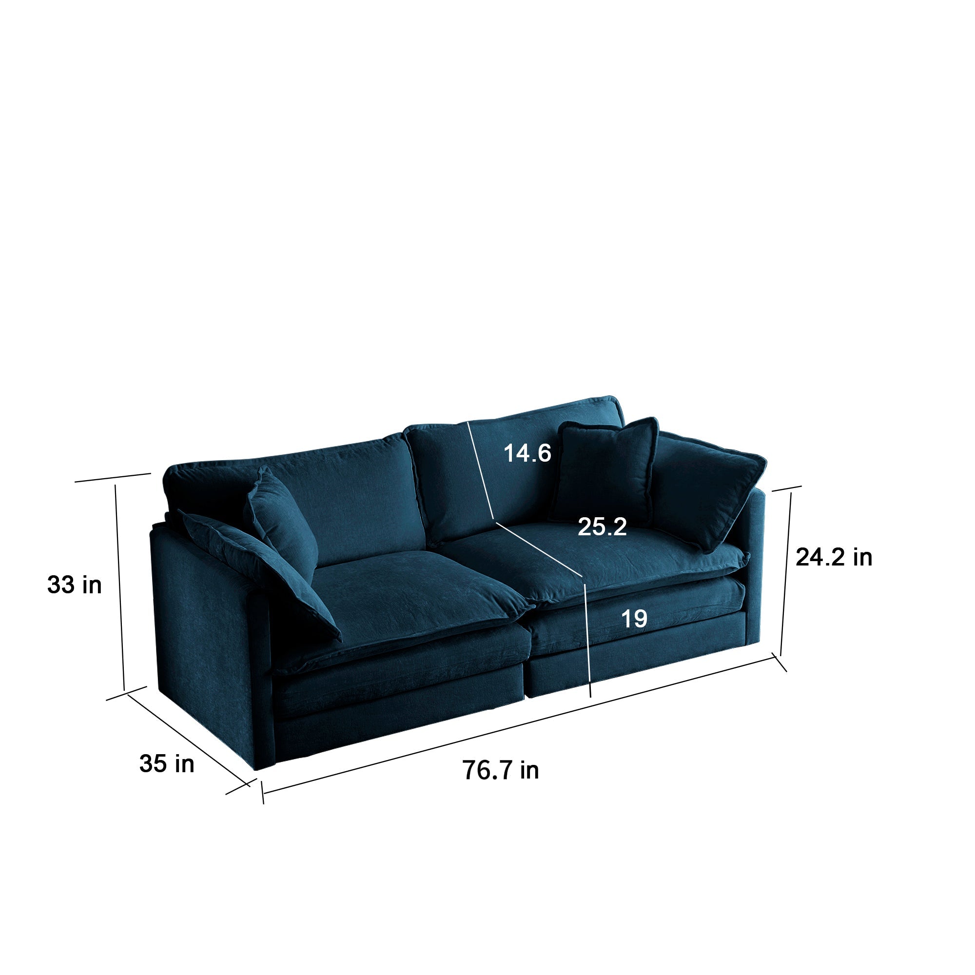 3 Piece Sofa Set Oversized Sofa Comfy Sofa Couch, 2 Pieces of 2 Seater and 1 Piece of 3 Seater Sofa  for Living Room, Deep Seat Sofa Blue Chenille