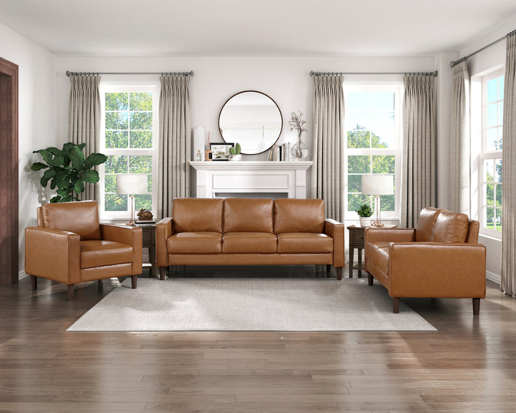 Modern Style Brown Faux Leather Upholstered 3-Seater Sofa Couch Comfortable Cushion Back Seat Solid Wood Living Room Furniture 1pc