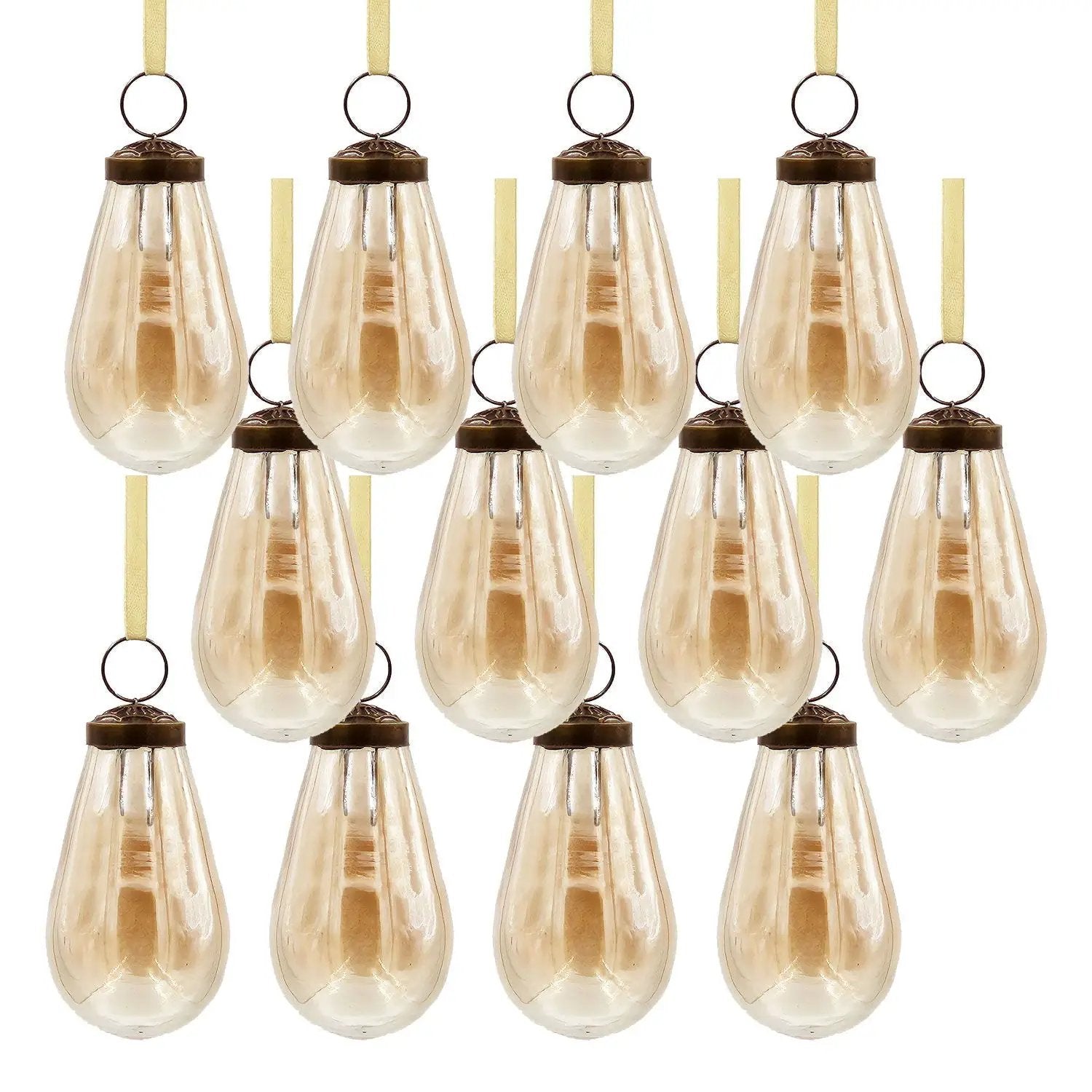 Luster Tear Drop Ornament, Glass Decorative Hanging Christmas Tree Ornaments For Holiday Party Decorations (Set of 12)