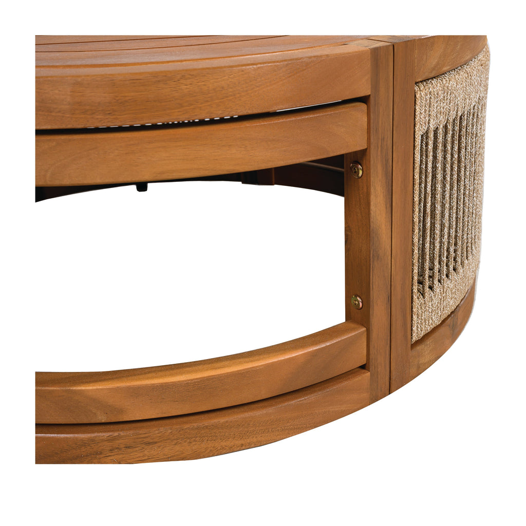 27.95' Acacia Wood Outdoor Coffee Table - Handwoven Rope Accent Boho Patio Table with All-Weather Durability