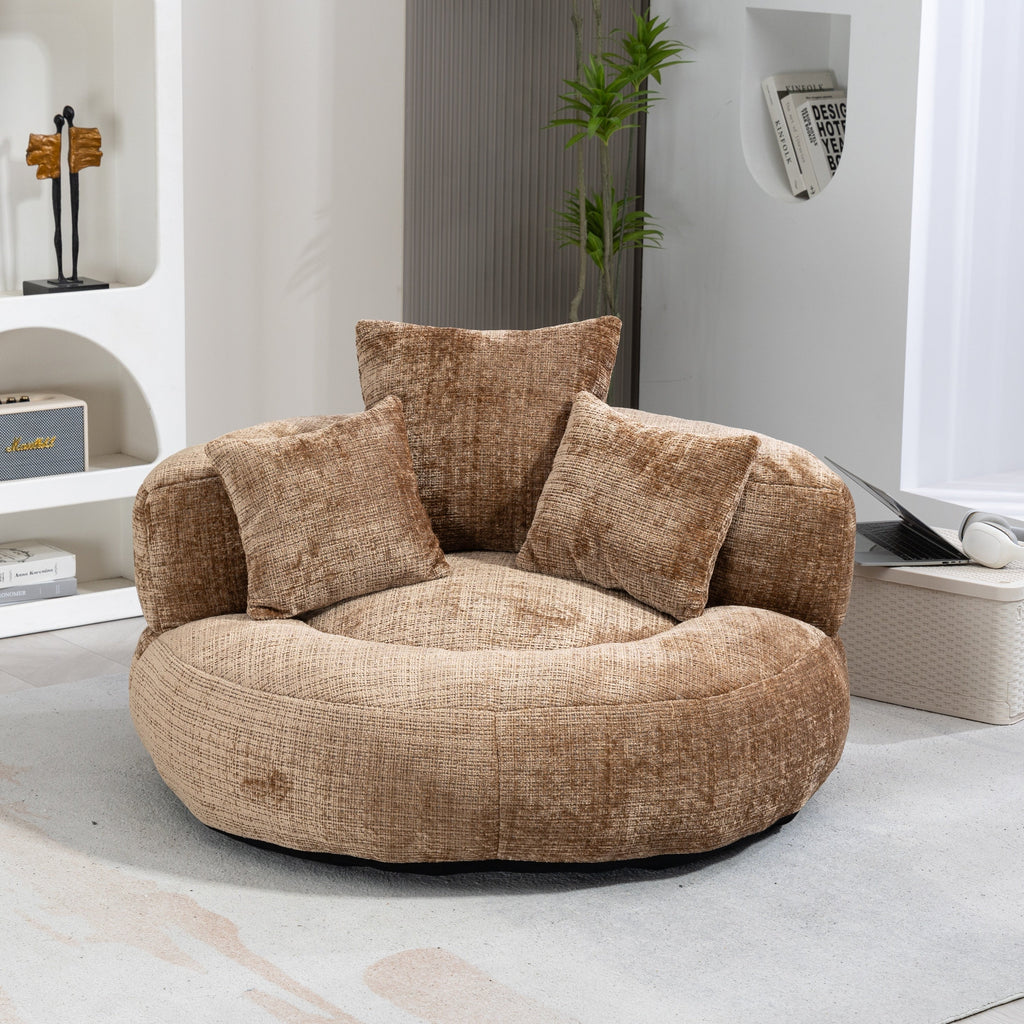 Lazy Sofa Durable Comfort Lounger High Back Bean Bag Chair with Three Pillows, Coffee Chenille, 42.52 inches