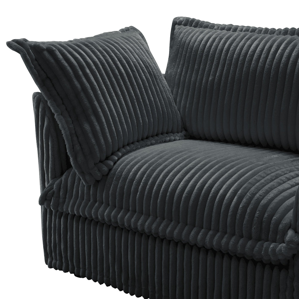 Living Room Sofa Slipcovered Sofa 3 Seater Sofa With 3 Ottomans, Oversized 3-Seat Sleeper Sofa Bed Home Theater Sofa, Corduroy, Gray