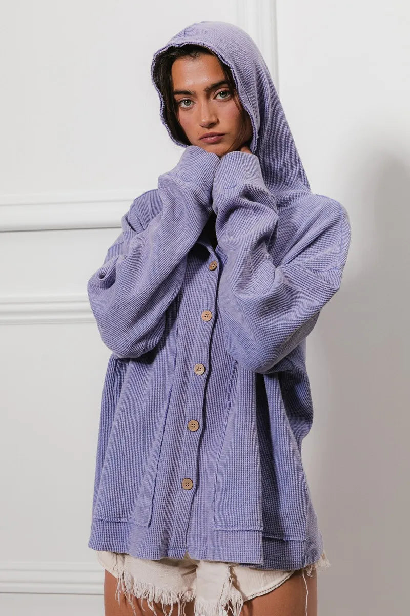 BiBi Washed Waffle Thermal Hooded Jacket