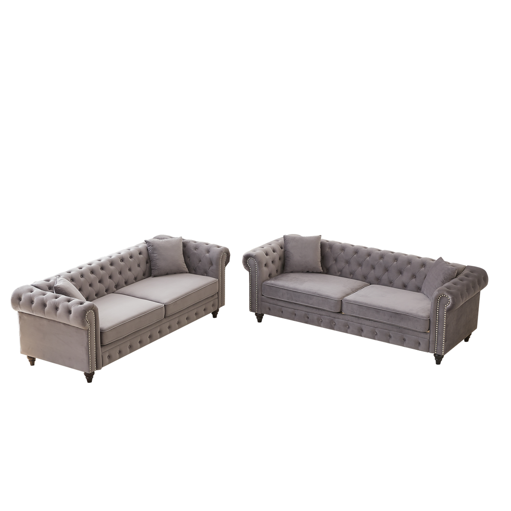 FX 3 Seats + 3 Seats Combo Sofa Modern living room sofa with solid wood frame and wooden feet, 4 cushions, apartment sofa furniture for living room, living room, office