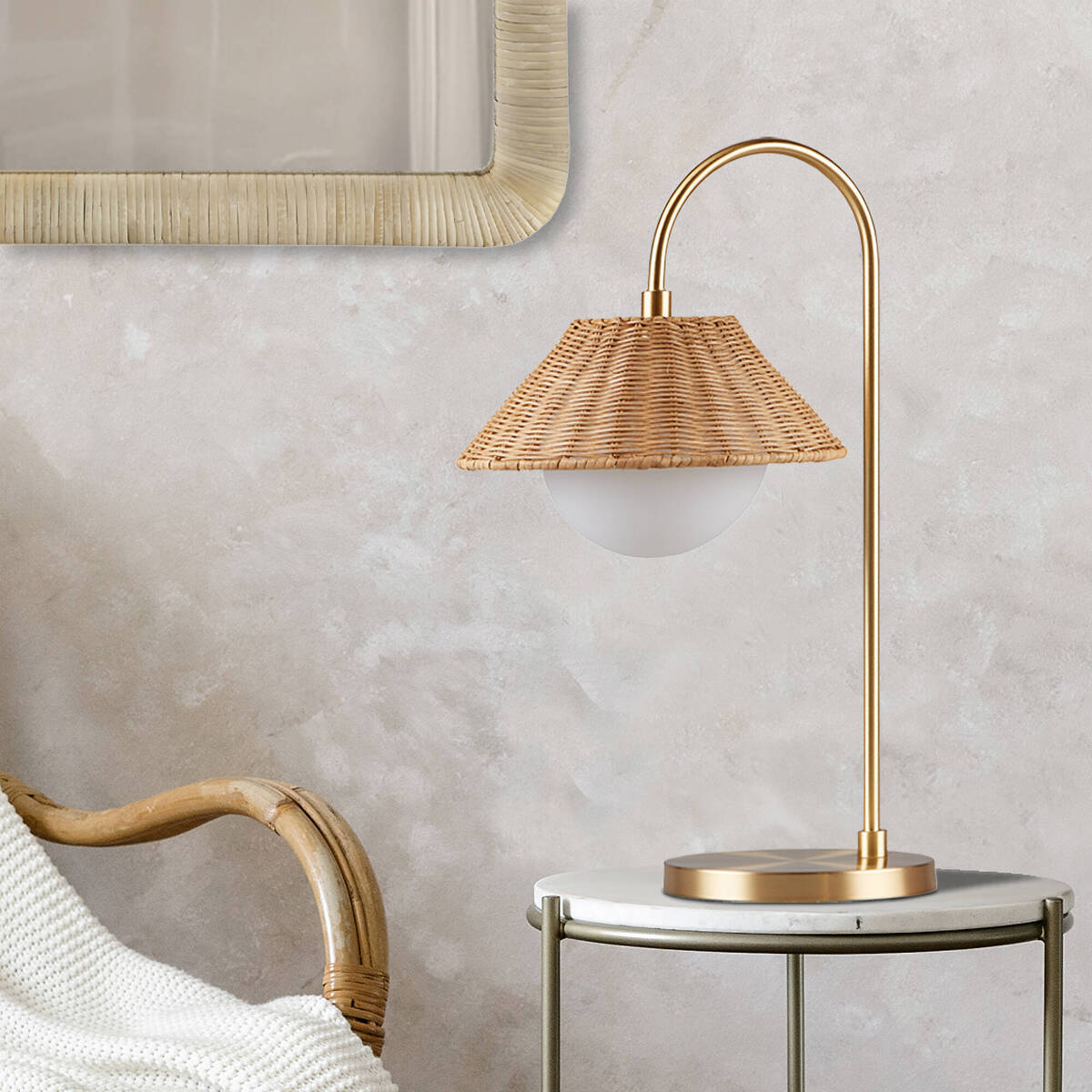 Rattan Weave Shade Table Lamp Gold/Natural See below