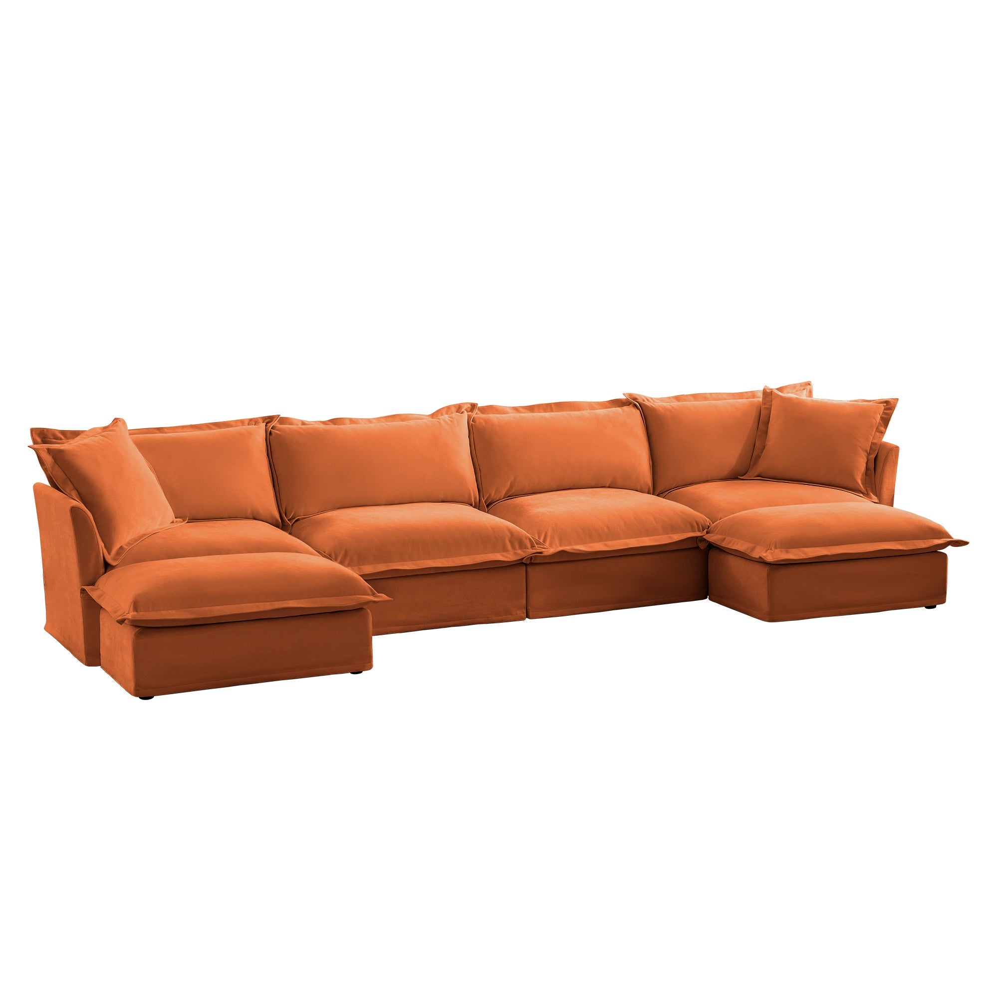 Slipcovered U Shape Sectional Wide and Deep Seat Sofa Couch, 4 Seater Sofa with French Edges Design Multiple Big Pillows, Soft Deep Seat Comfy Cloud Couch for Living Room, Apartment, Chenille Fabric