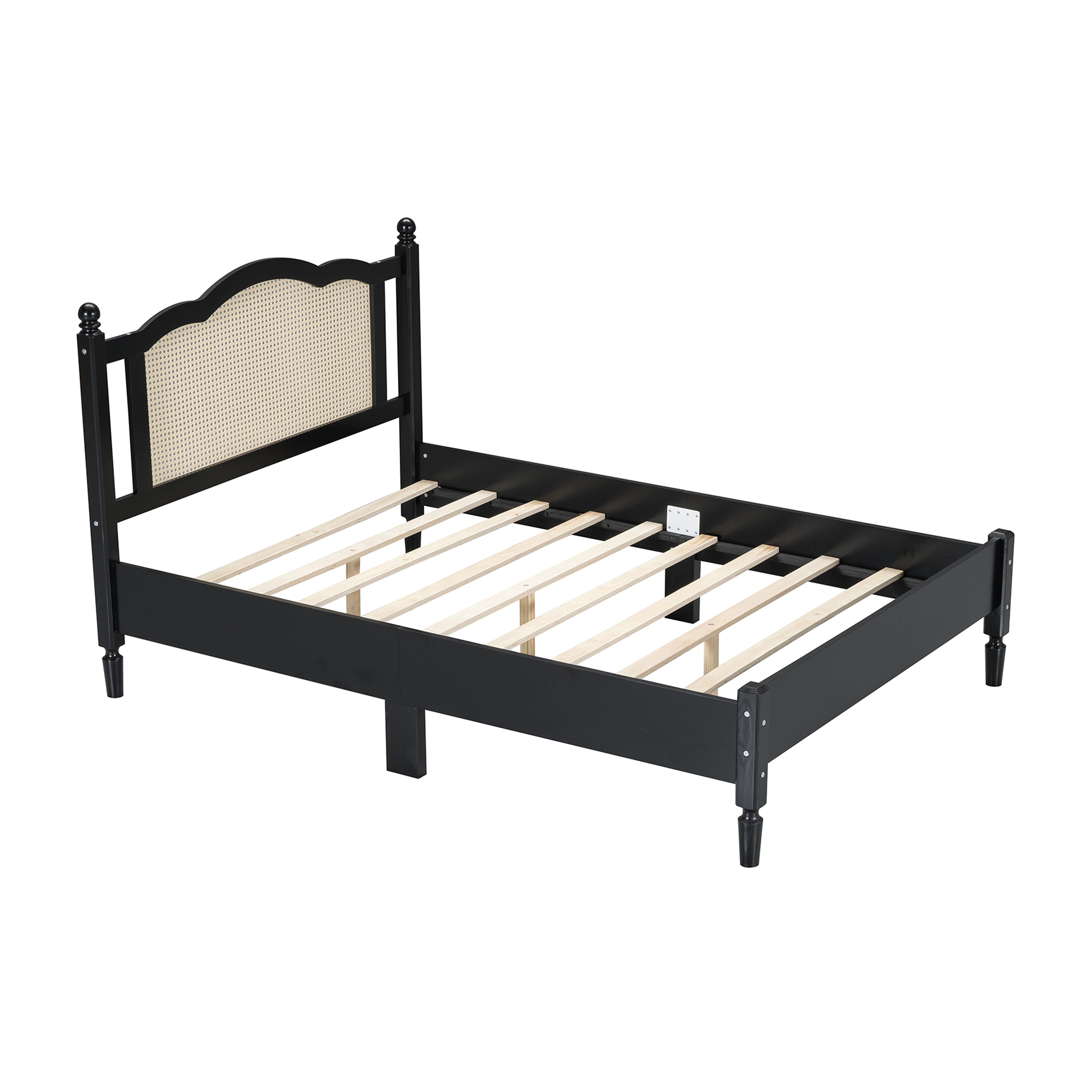 3 Pieces Bedroom Set with Full Size Wooden Bed Frame, 1 Vintage  Nightstand and 1 Makeup Vanity Set with Stool,Black