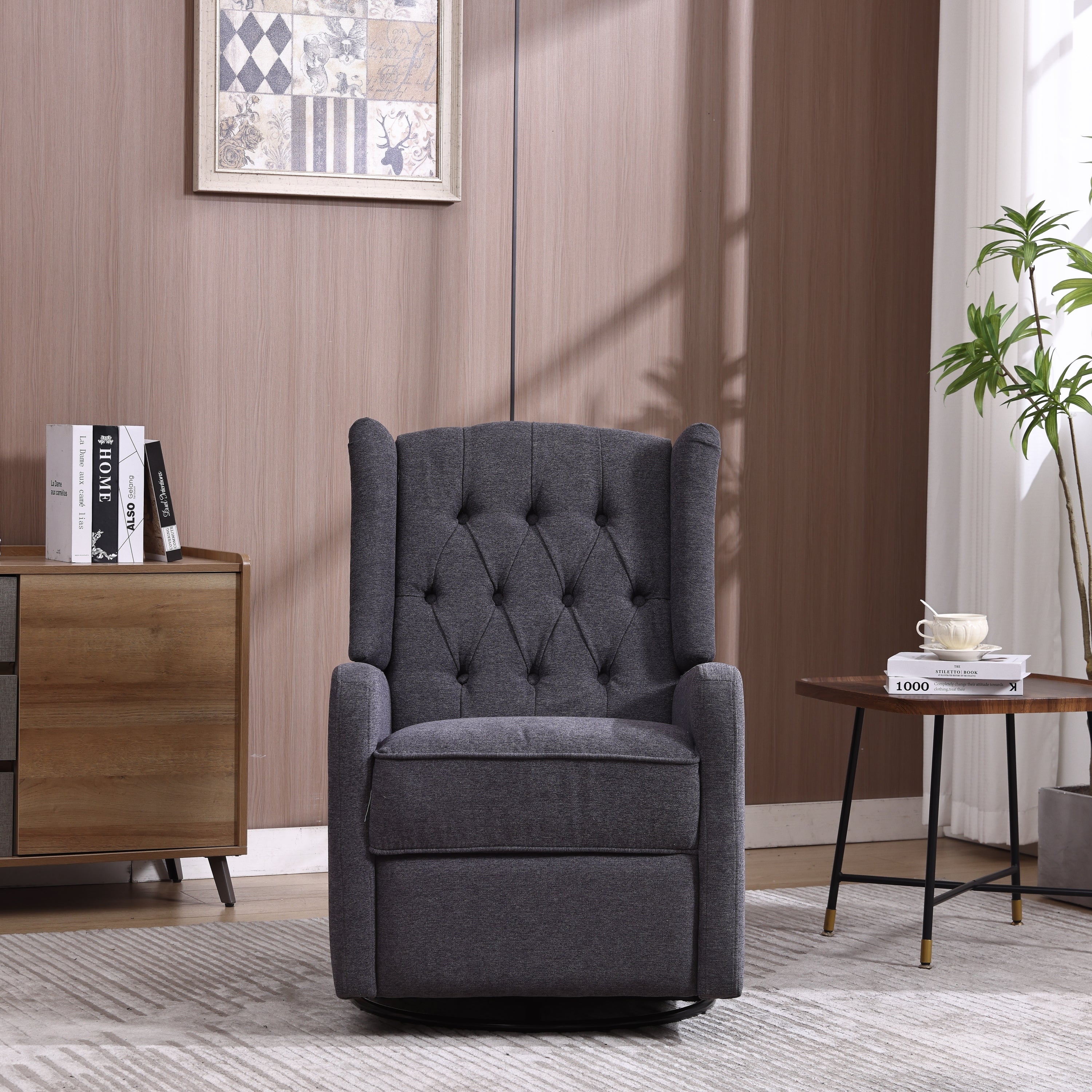 COOLMORE Rocking Recliner Chair,360 Degree Swivel Nursery Rocking Chair,Glider Chair,Modern Small Rocking Swivel Recliner Chair for Bedroom,Living Room Chair Home Theater Seat (Dark Gray)